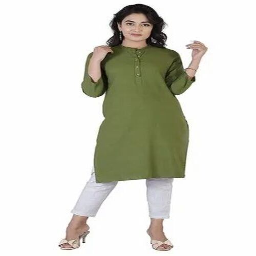 Ladies Plain Green Cotton Kurti