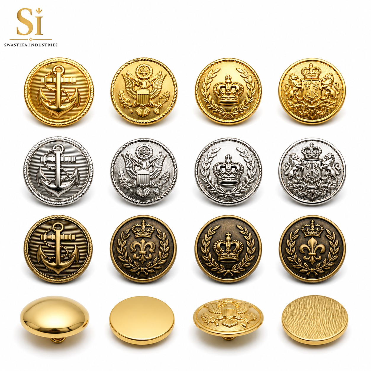 Metal Military Uniform Buttons - Color: Golden