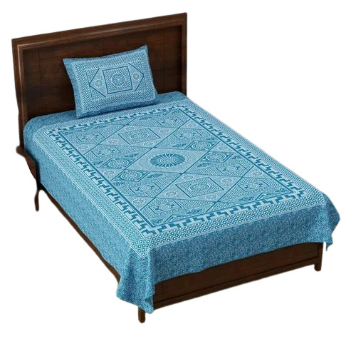 Blue Color Printed Single Bed Sheet