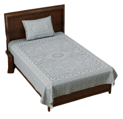 Grey Color Printed Single Bed Sheet