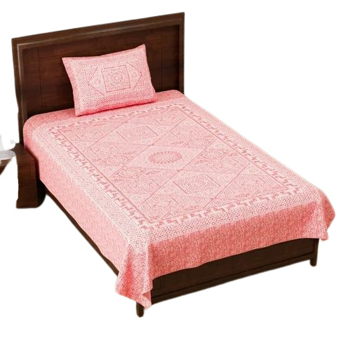 Pink Color Printed Single Bed Sheet