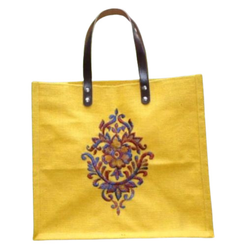 Yellow Printed Jute Bag