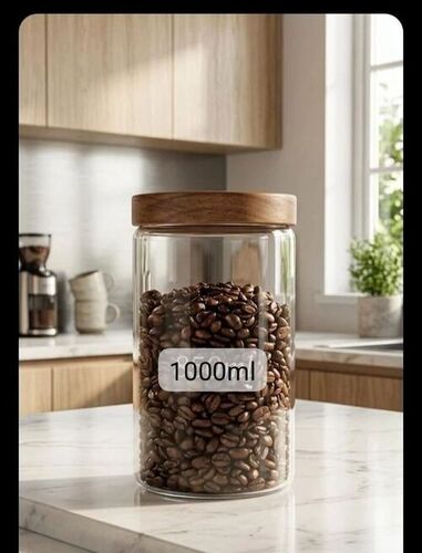 1000Ml Glass Storage Jar With Wooden Lid - Color: Transparent