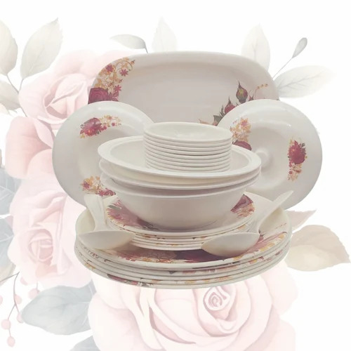 32 Pieces Red Rose Printed Melamine Dinner Set
