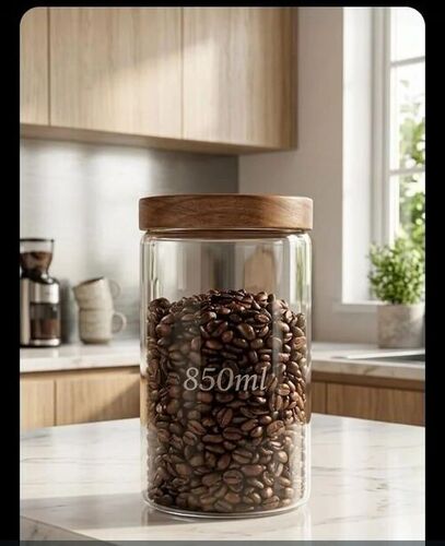 850Ml Glass Storage Jar With Wooden Lid - Color: Transparent
