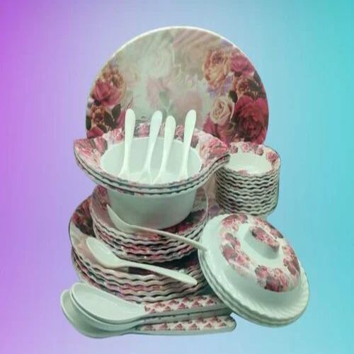 Avs 32 Pieces Pink Rose Printed Melamine Dinner Set