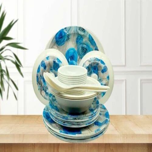 Avs 32 Pieces Skyblue Printed Melamine Dinner Set