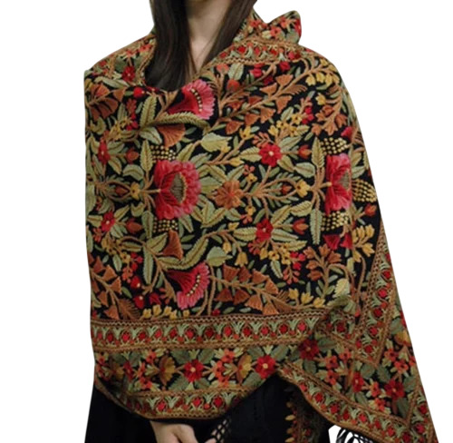 Black Pure Pashmina Embroidered Shawl
