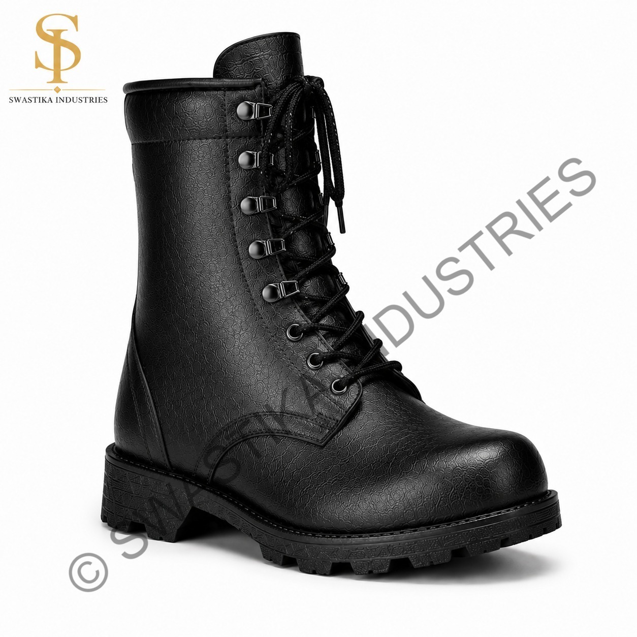 Leather Military Combat Boots - Color: Black