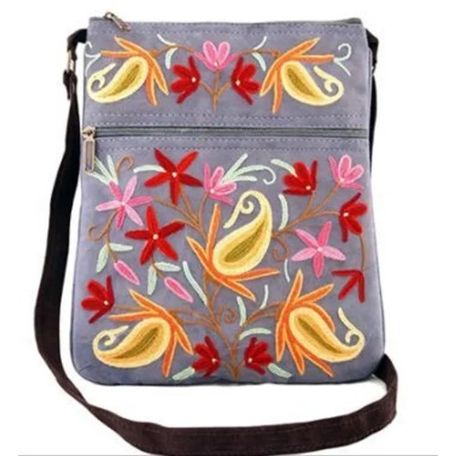 Suede Leather Embroidered Sling Bag