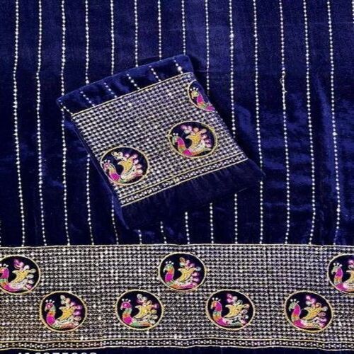 Blue Velvet Embroidery Fabric