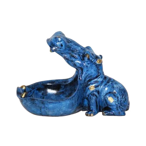 Handcrafted Resin Blue Hippo Statue