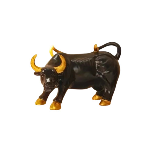 Polished Black Golden Resin Bull Statue Antique
