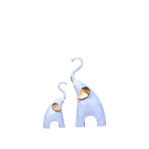 White Resin Elephant Pair Statue 9x20x4 Cm