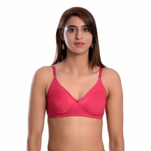 Women Vibrant Pink Plain Cotton Bra - Non-Padded, Various Sizes | Lightweight, Soft, Breathable, Comfortable Fit