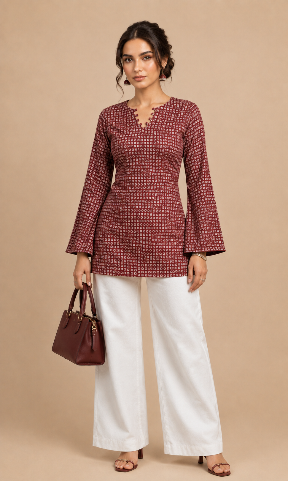 Maroon Ethnic Printed Straight Short Kurti