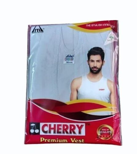 Men Cherry White Cotton Vest