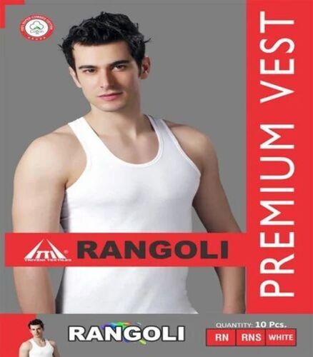 Men Rangoli White Cotton Vest