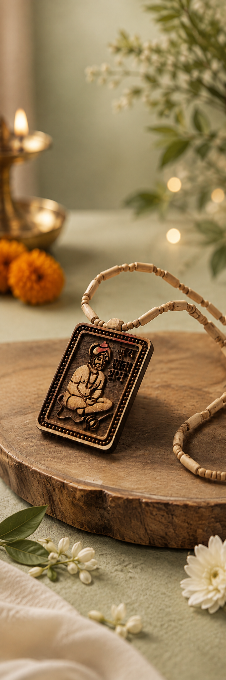 Sita Ram Hanuman Tulsi Mala - Beads Material: Wood