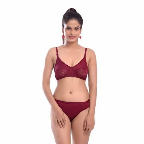 Women Maroon Color Bra Panties Set