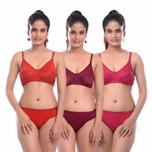 Women Multi Color Bra Panties Set - Cotton, Various Sizes, Multi Color | Non-Padded, Lightweight, Soft, Breathable
