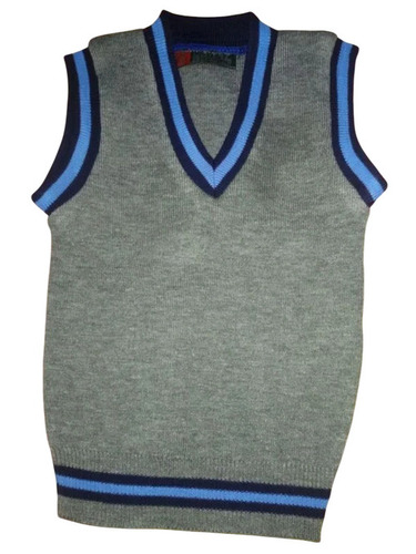 Sleeveless Plain Wool School Sweater