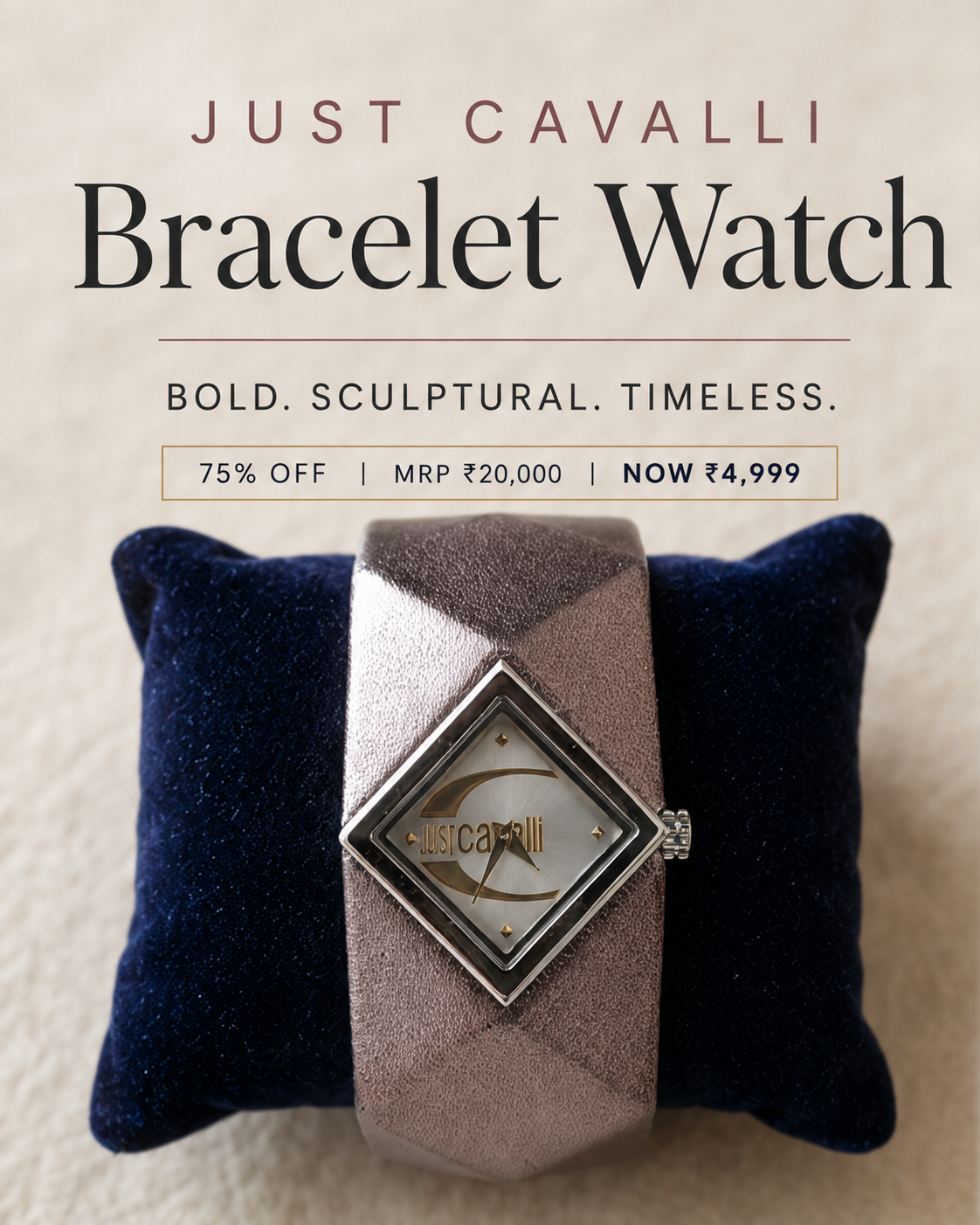 Just Cavalli Tonneau Leather Bracelet Watch