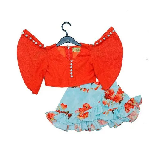 Kids Cotton Satin Printed Skirt Top