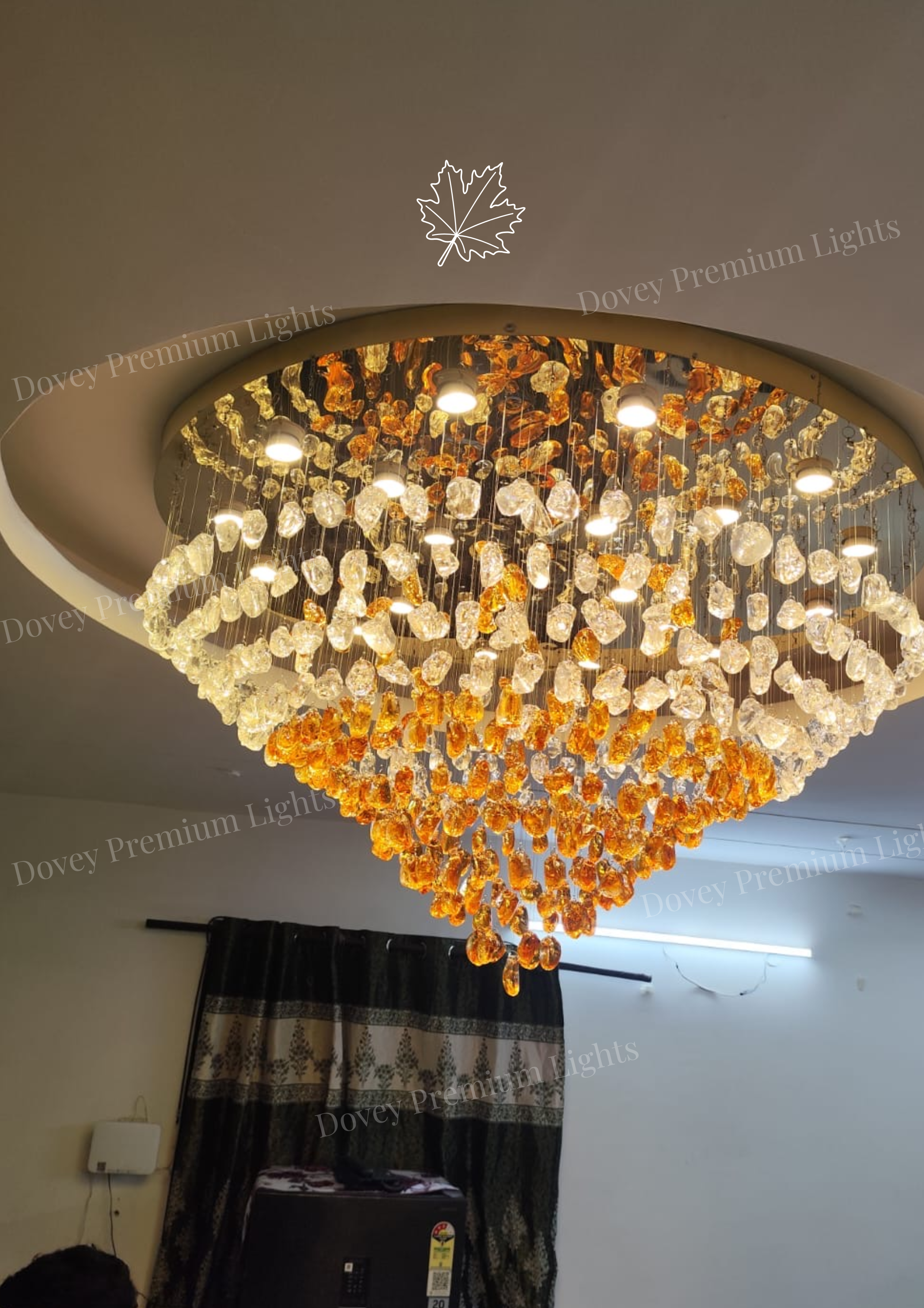 Luxury 4Ft Round Dual-Tone Stone Chandelier - Application: Ceiling