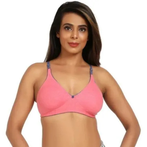Pink Cotton Blend Non Padded T-Shirt Bra - Pattern: Plain