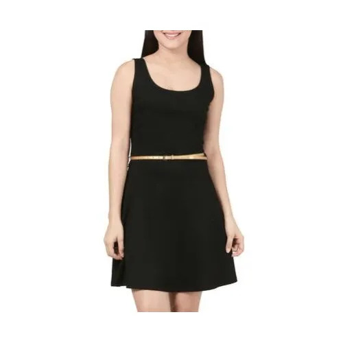 Plain Ladies Black One Piece Dress