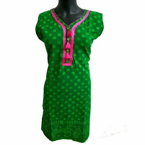 Sleeveless Casual Cotton Kurti - Cotton, L-XXL, Green, Printed | Anti UV, Breathable, Quick Dry, Comfortable Fit