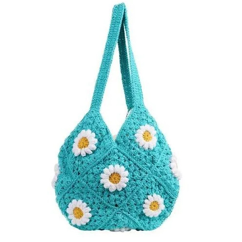Embroidered Cotton Daisy Pattern Crochet Handbags