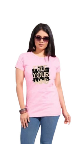 Ladies Pink Round Neck T Shirt