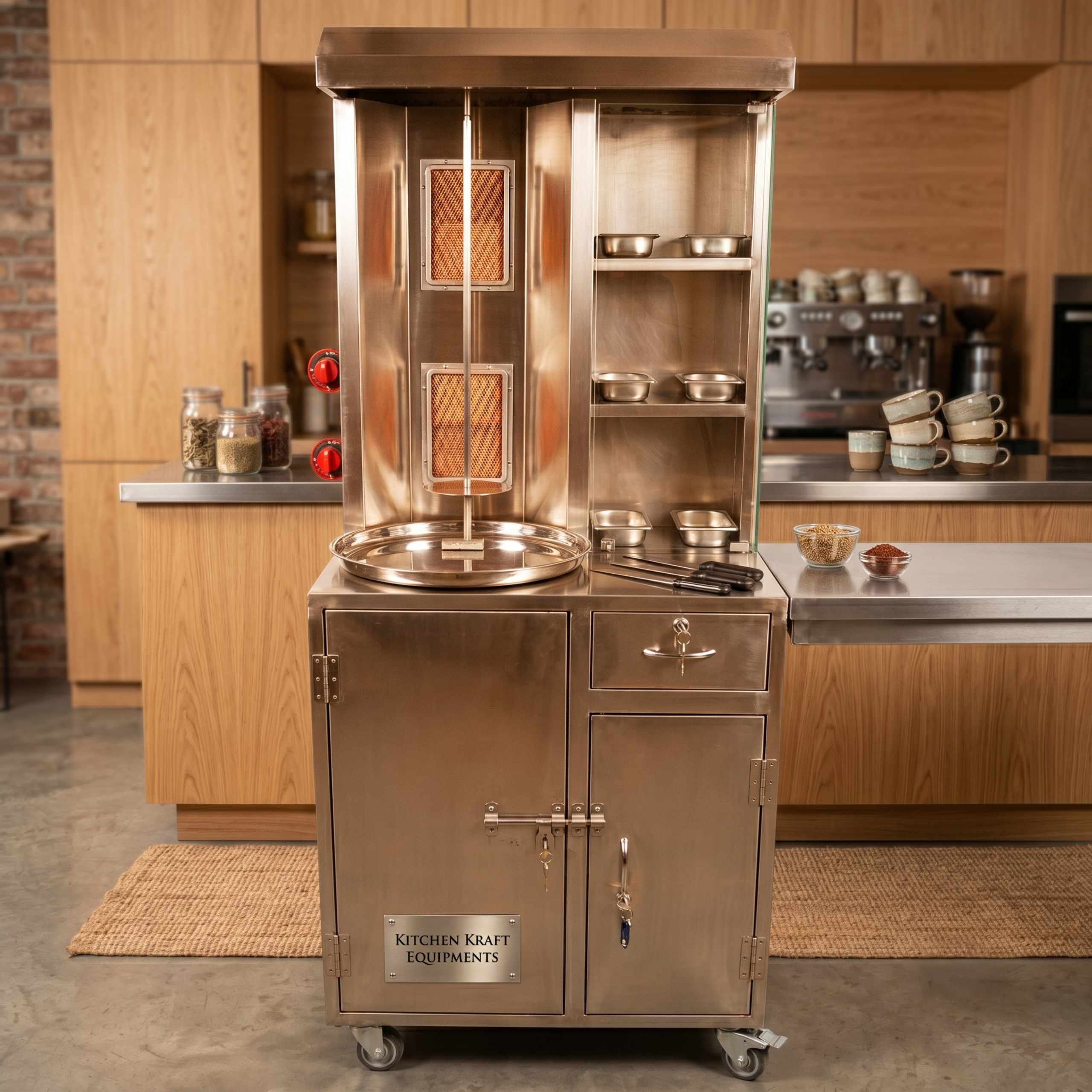 2 Burner Shawarma Machine With Cabinet And Vapa Burners - Ignition Type: Gas