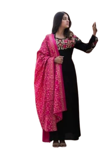 Black Embroidered Cotton Kurti