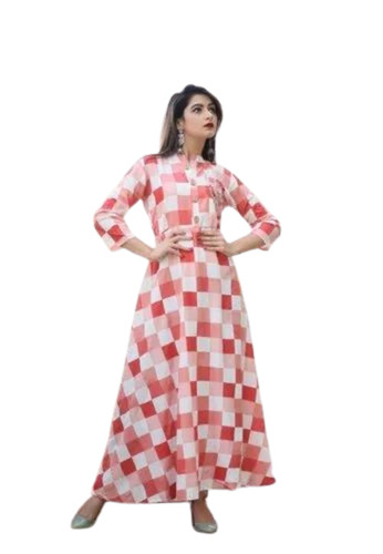 Collar Neck Check Print Rayon Kurti