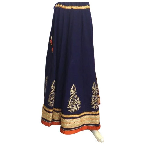 Girls Skirts - Long Cotton Blend, Blue, Regular Fit, Lightweight, Plain Pattern, Machine Washable