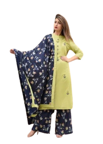 Ladies Lime Green Collar Neck Cotton Kurti