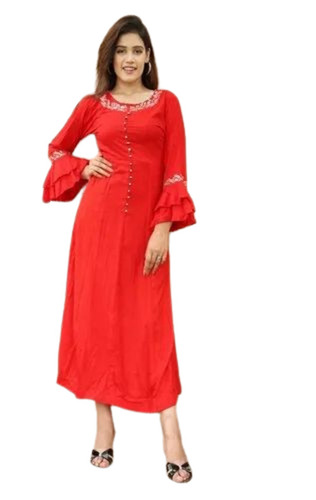 Red Round Neck Party Wear Kurti