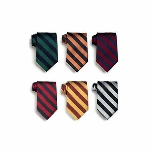 Cotton Navy Blue School Ties With White Stripes