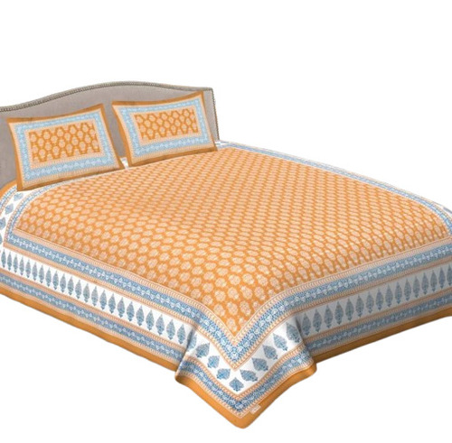 Jaipurbedsheetwala Orange Printed Cotton Bedsheeet