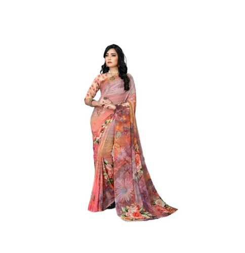 Ladies Georgette Saree - 5.50 Meters Multicolor, Shrink Resistant, Soft Smooth Touch, Lightweight, Printed, Traditional Style