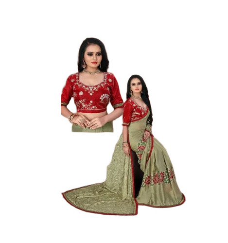 Ladies Georgette Sarees - 5.50 Meters, Gray, Embroidered | Lightweight, Regular Fit, Wrinkle & Fade Resistant, Comfortable