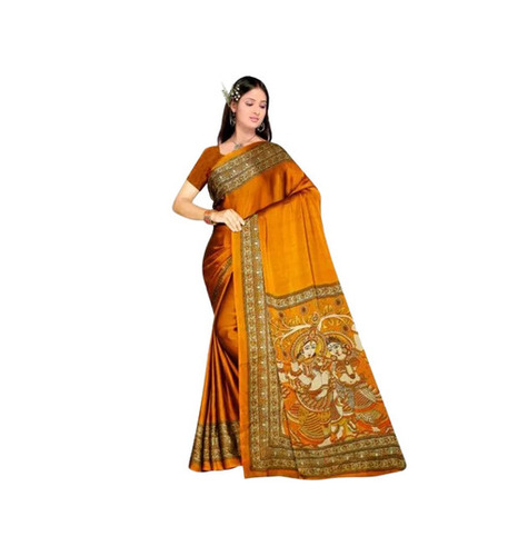 Printed Sarees - Cotton, 5.50 Meters, Orange | Lightweight, Elegant Printed Design