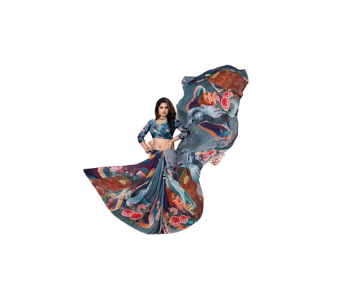 Pure Georgette Saree - Georgette, 5.50 Meters, Multicolor | Lightweight, Smooth Soft Touch, Breathable, Printed Pattern