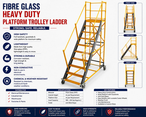 FRP Heavy Duty Platform Trolley Ladder with Wheels