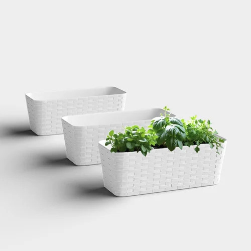 12 Inch Shera Rattan White Self Watering Tray Planter
