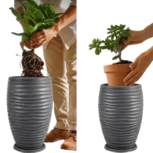 14 Inch FOX B WOV Grey FRP Tall Planter