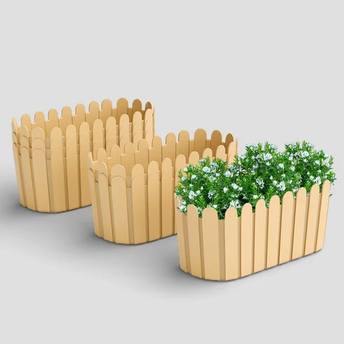 14 Inch Shera Fence Rectangular Beige Plastic Tray Planter